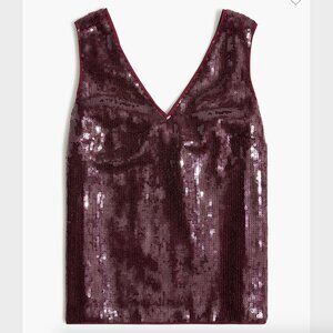 J. Crew NWT Sequin V-Neck Shell in Vintage Burgundy Opaque - Size XS